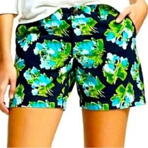 Merona Women's Blue Floral Mid Rise Flat Front Chino Shorts 100% Cotton …